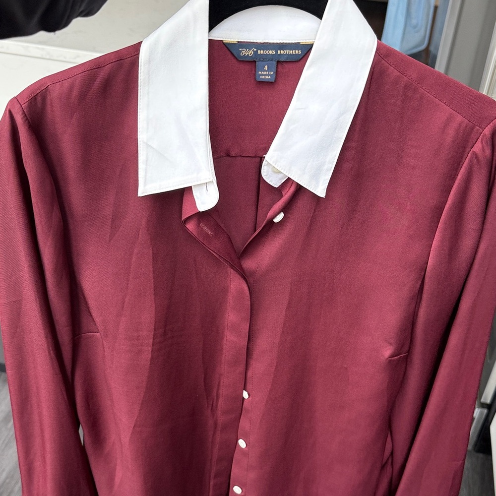 Brooks Brothers Maroon Button-Down Shirt with White Collar & Cuffs